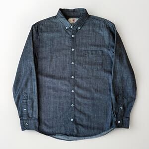 Stock MFG CO Shirt M Black Chambray Collared Cotton Button Up Workwear